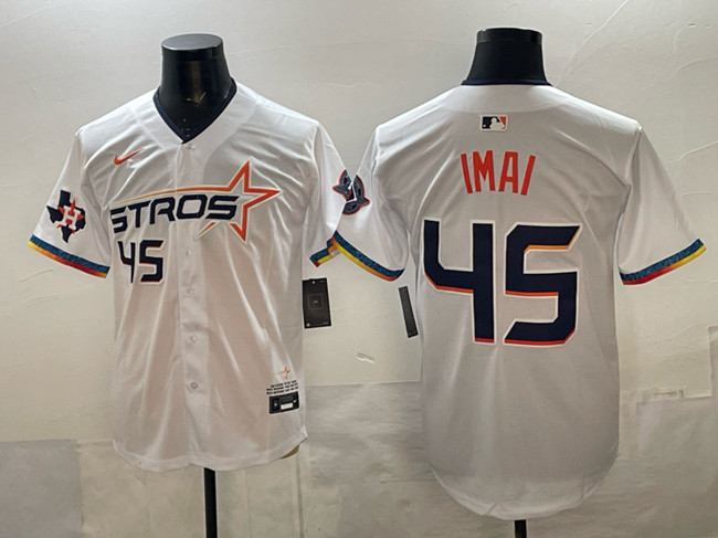 Men's White Houston Astros #45 Tatsuya Imai 2025 City Connect With Texas Patch Limited Stitched Baseball Jersey